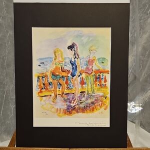 Colorful Beach Scene Art Print - "Young Girls On The Beach - Terechkovitch